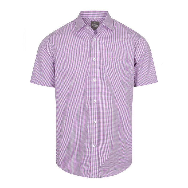 Load image into Gallery viewer, Westgarth Gingham Short Sleeve Shirt with contemporary fit, featuring a classic collar, placket front, and left chest pocket, ideal for professional settings.