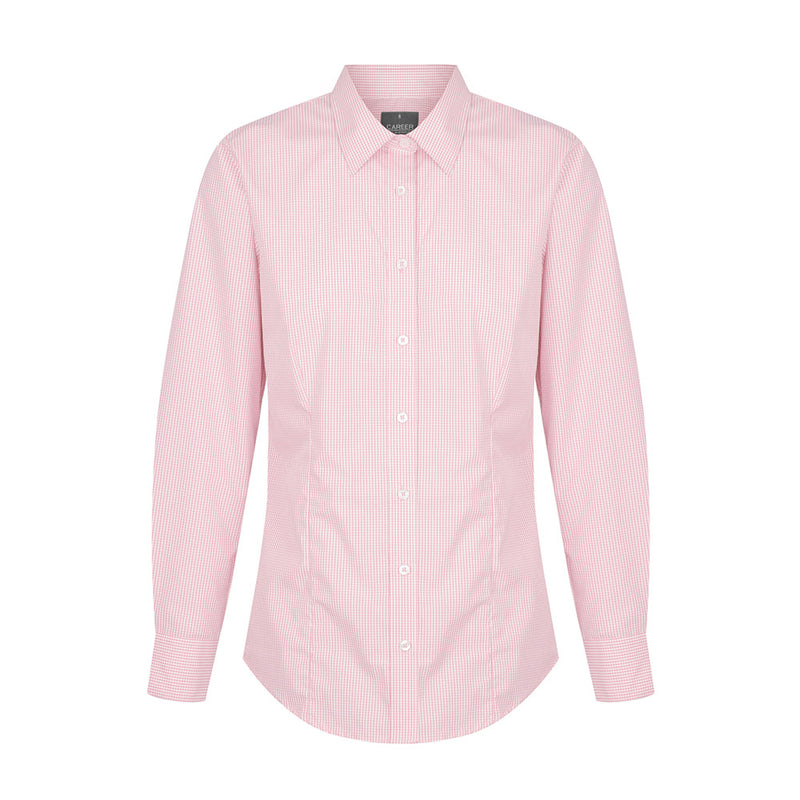 Load image into Gallery viewer, Westgarth Women's Gingham Long Sleeve Shirt featuring a contemporary fit, classic collar, and placket front. Designed with action back pleats and a hidden modesty button, perfect for workplace safety and style.