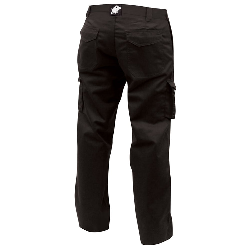Load image into Gallery viewer, Bison Polycotton Drivers Pant featuring a sleek, plain front design with secure Velcro-flap cargo and hip pockets, tailored for durability and practicality, ideal for workplace safety and comfort.