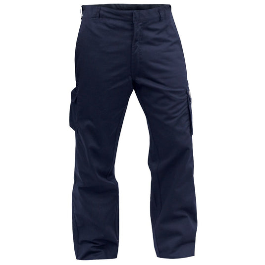 Bison Polycotton Drivers Pant with durable twin-stitched seams, multiple pockets including cargo and cell-phone pockets, and a modern plain front design, ideal for workplace safety and functionality.