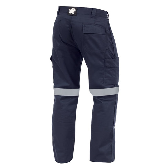 Bison Industry Taped Trouser featuring UltraFlect reflective tape above knees, multi-purpose pockets, and durable stitching for workplace safety. Ideal for electrical industry use with a metal-free design.