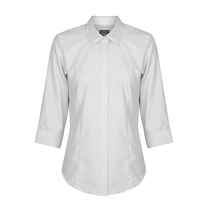 Load image into Gallery viewer, Landsdowne Micro Step 3/4 Sleeve Shirt features a contemporary fit with a classic collar, placket front, and hidden modesty button, ideal for workplace settings.