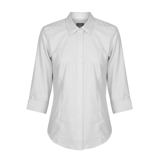 Landsdowne Micro Step 3/4 Sleeve Shirt features a contemporary fit with a classic collar, placket front, and hidden modesty button, ideal for workplace settings.