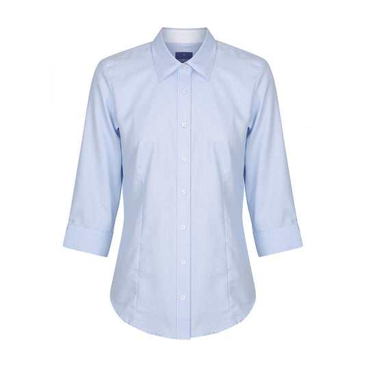 Landsdowne Micro Step 3/4 Sleeve Shirt showcasing a placket front with white contrast detail, classic collar, and split cuff. Ideal for workplace settings, reflecting Active Safety's focus on professional attire.