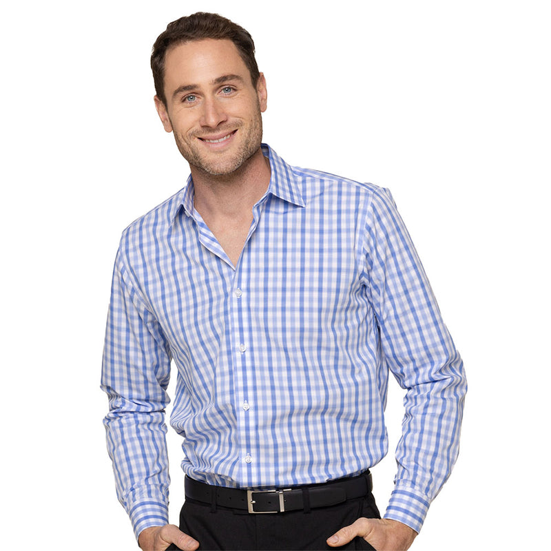 Load image into Gallery viewer, Foxton Mens Tonal Check Long Sleeve Shirt featuring a contemporary fit, placket front, spread collar, and adjustable cuff, worn by a man, emphasizing its casual yet polished style suitable for workplace settings.