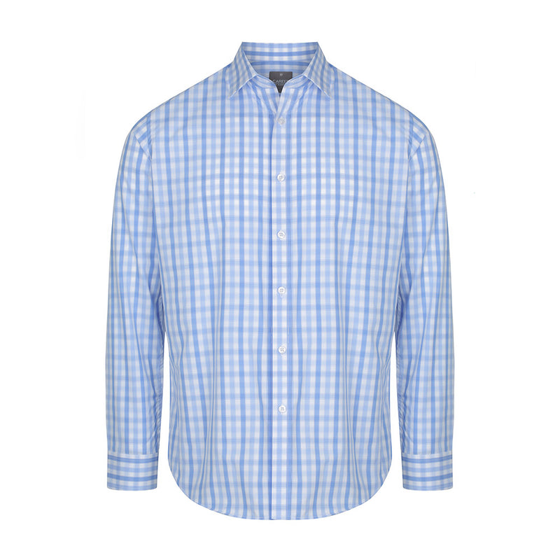 Load image into Gallery viewer, Foxton Mens Tonal Check Long Sleeve Shirt featuring a blue and white plaid pattern, spread collar, placket front, and adjustable cuffs, ideal for professional or casual settings, aligning with Active Safety's workwear range.