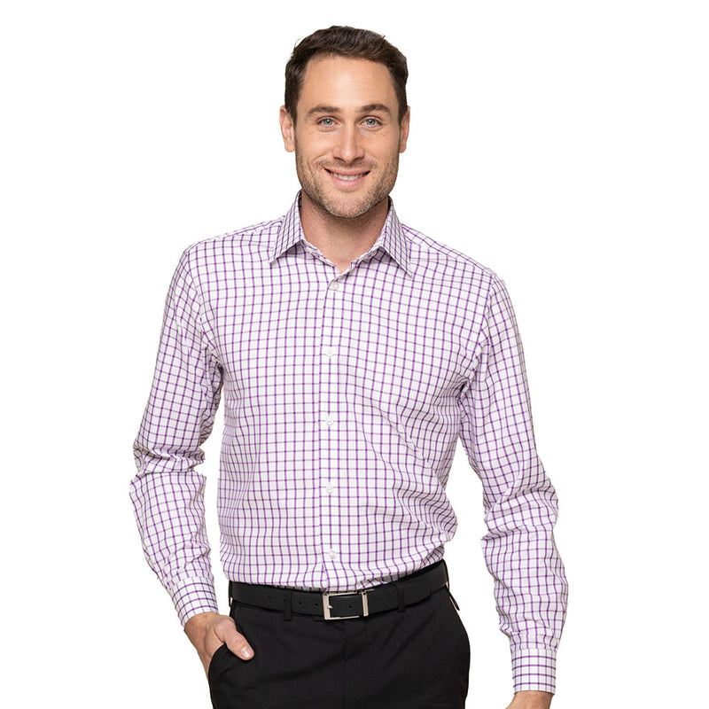 Load image into Gallery viewer, Oxford Check Long Sleeve Shirt features a contemporary fit with a placket front, spread collar, and convertible cuffs. The plaid pattern highlights its stylish design, blending casual elegance with functionality.