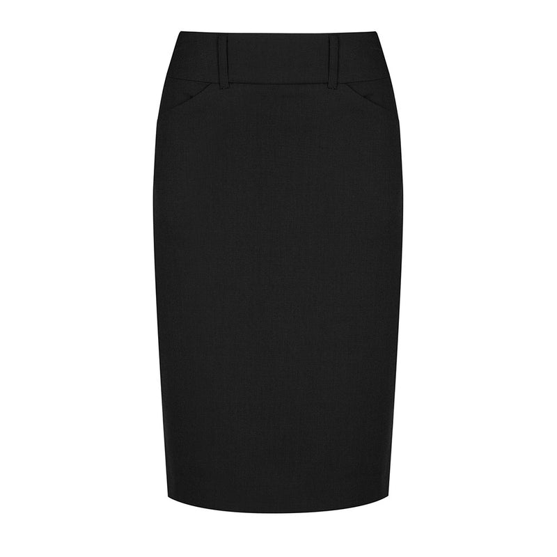 Load image into Gallery viewer, Elliot Womens Pencil Skirt featuring a slim fit, curved waistband, scooped side pockets, and a tapered hem. Ideal for professional settings, aligning with Active Safety's commitment to quality workwear.