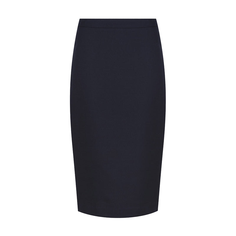 Load image into Gallery viewer, Elliot Women’s Longline Pencil Skirt features a curved waistband, side zip, and centre back split at hem. Ideal for professional settings, it offers a sleek, fully lined design suitable for workplace attire.