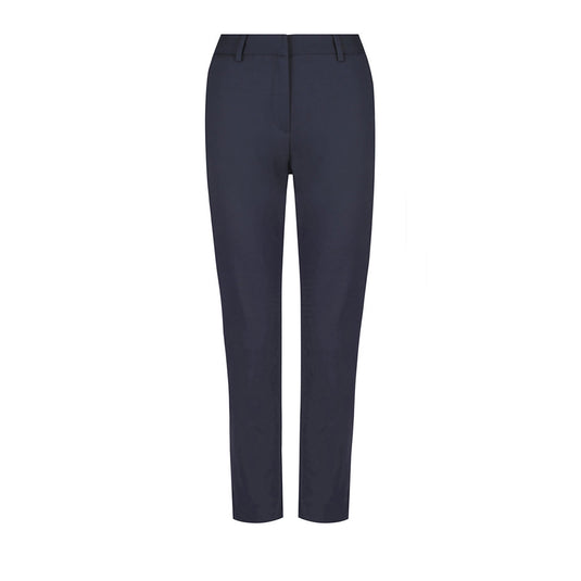 Coco Womens 7/8th Slim Tailored Pants feature premium double cloth, side hem split, front angled and mock back welt pockets, and belt loops, embodying tailored elegance suitable for professional or safety wear.