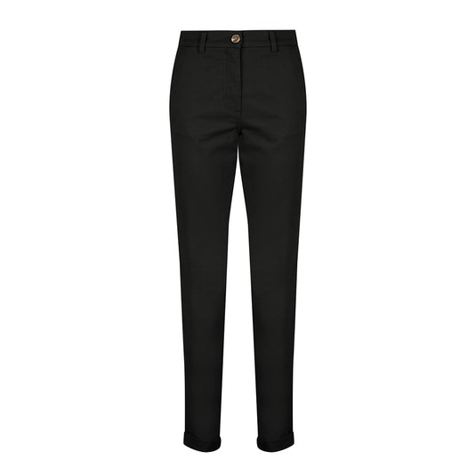 Napier Womens Modern Chino Pant features a high-rise waist, tapered leg, turn-back cuff, and angled front pockets with back welt pockets, offering a refined fit suitable for professional work environments.
