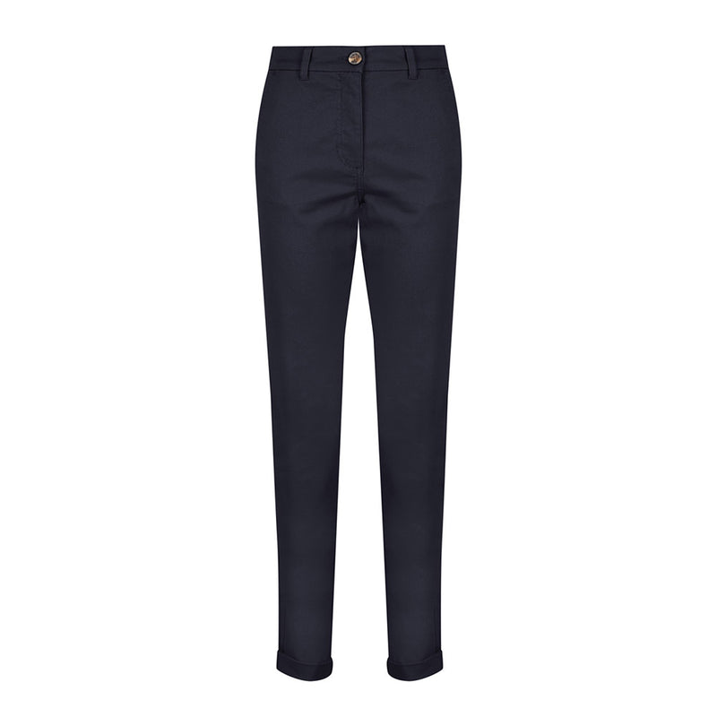 Load image into Gallery viewer, Napier Womens Modern Chino Pant featuring high-rise waist, tapered legs, turn-back cuffs, angled front pockets, and back welt pockets, ideal for stylish workplace safety and uniform needs.