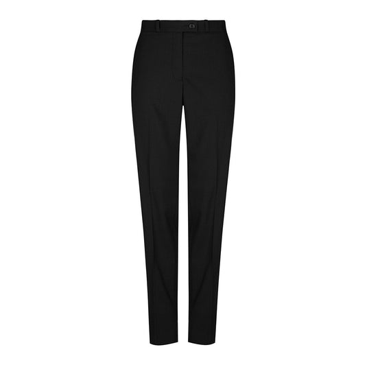 Elliot Womens Slim Leg Pant featuring a sleek, flat front design with angled side pockets and jet back pockets, tailored for a professional look and concealed comfort waist, ideal for workplace wear.