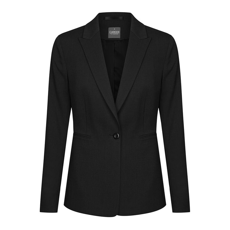 Load image into Gallery viewer, Elliot Womens One Button Jacket featuring a single notch lapel and side jet pockets. Ideal for professional settings, this tailored blazer offers a sleek design with a single-button closure.