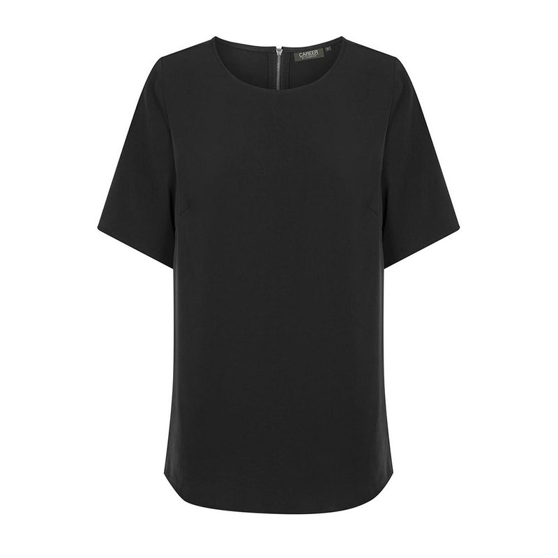 Load image into Gallery viewer, Taylor Short Sleeve Soft Top featuring luxe twill fabric and an exposed back zipper. This sleek, versatile top embodies both style and functionality, ideal for workplace wear.