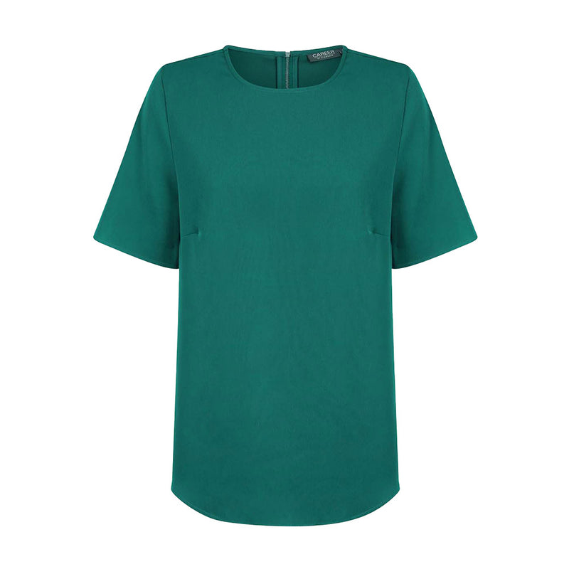 Load image into Gallery viewer, Taylor Short Sleeve Soft Top featuring a luxe twill fabric and an exposed zip at the center back, ideal for activewear enthusiasts seeking comfort and style.