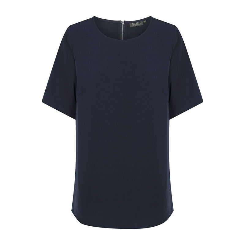 Load image into Gallery viewer, Taylor Short Sleeve Soft Top featuring a sleek design with an exposed zipper at the center back, crafted from luxe twill fabric, ideal for combining style and functionality in active settings.