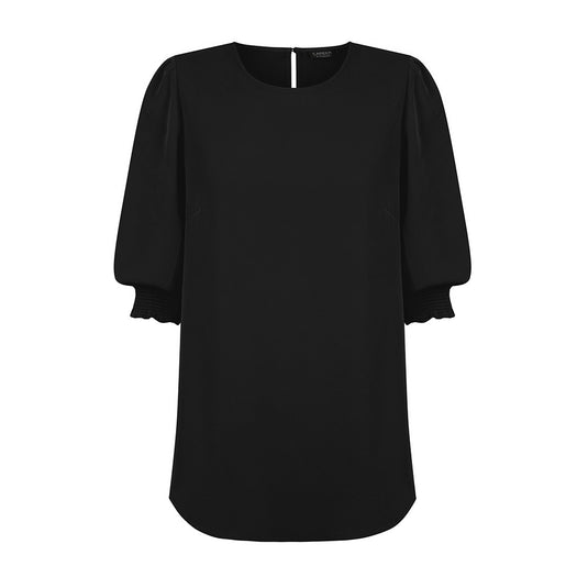 Lola 3/4 Sleeve Shirred Cuff Top features puffy sleeves and a keyhole back closure, crafted from luxe twill fabric. Perfect for fashion-forward workplace wear, aligning with Active Safety's quality standards.