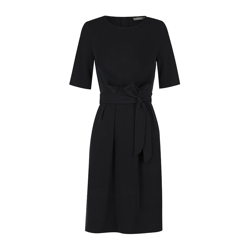 Load image into Gallery viewer, Mason Short Sleeve Dress featuring a luxe twill fabric with a tie waist and side pockets, designed for versatile elegance. Perfect for a stylish yet professional look.