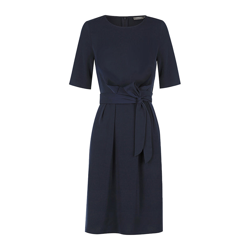 Load image into Gallery viewer, Mason Short Sleeve Dress featuring a tie waist and side pockets, crafted from luxe twill fabric, perfect for a stylish yet professional look.