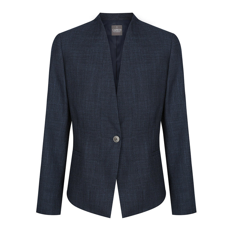 Load image into Gallery viewer, Claremont Womens Textured Crop Jacket featuring a single button, shawl collar, and side jet pockets. Designed with an angled front, cropped back hem, and highlight colour internal binding for a stylish workplace look.