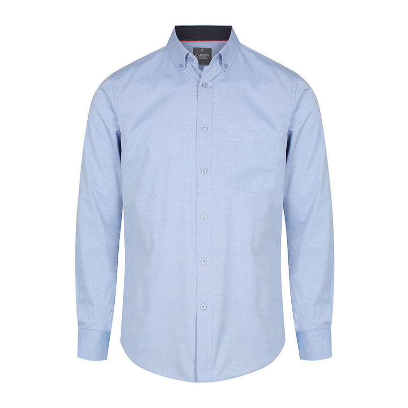 Load image into Gallery viewer, Bradford Fine Oxford Long Sleeve Shirt featuring a button-down collar, placket front, and convertible cuffs. The shirt includes internal collar and cuff contrast trims, with a left chest pocket for added functionality.