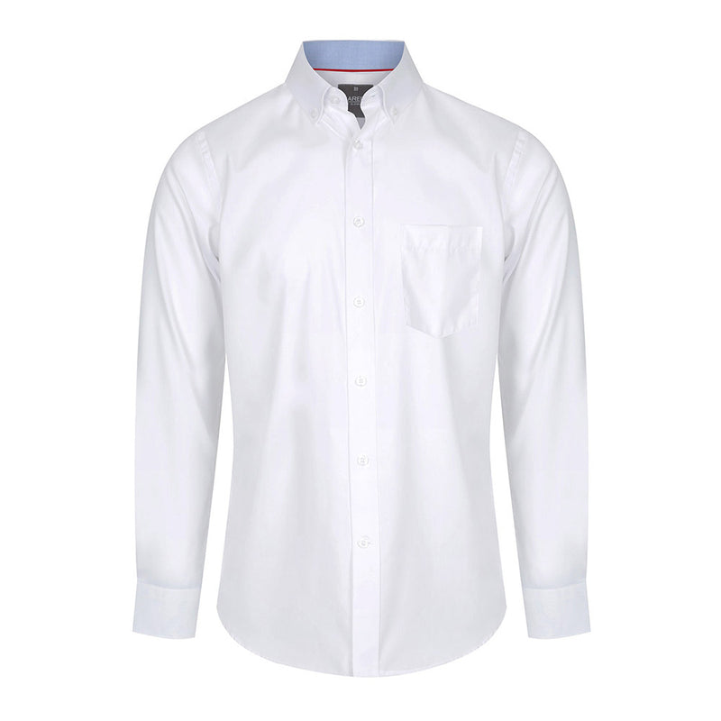 Load image into Gallery viewer, Bradford Fine Oxford Long Sleeve Shirt features a contemporary fit, button-down collar, left chest pocket, and convertible cuffs. Ideal for workplace uniforms, this shirt combines style with practicality.
