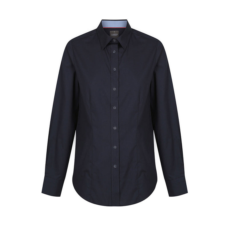 Load image into Gallery viewer, Bradford Womens Fine Oxford Long Sleeve Shirt featuring classic collar, button placket, and distinct internal collar and cuff contrast trims, ideal for professional and safety-focused environments.