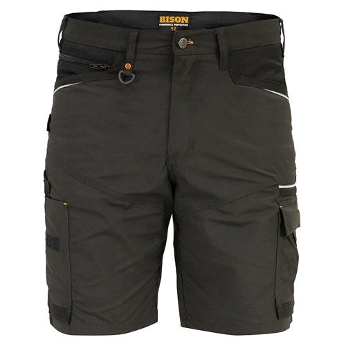 Load image into Gallery viewer, Bison Lightweight Stretch Shorts, Charcoal, featuring robust canvas weave with stretch fabric, reinforced panels, multiple cargo and zip pockets, and ventilation eyelets, ideal for workplace safety and comfort.