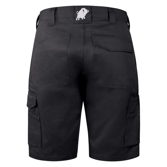Bison 310gsm Cotton Short featuring slanted front pockets, wide belt loops, twin Velcro-back pockets, and cargo pockets on both legs, tailored for durability and functionality, ideal for safety and work environments.