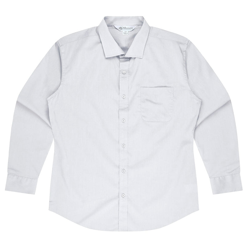 Load image into Gallery viewer, Mosman Men's Long Sleeve Shirt featuring a collared design, curved cuffs, a rounded pocket, and double-turned placket, ideal for workplace safety and comfort.
