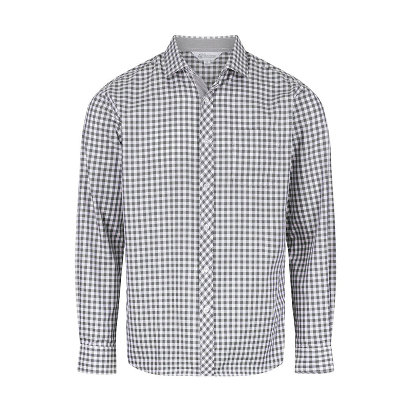 Load image into Gallery viewer, Brighton Mens Long Sleeve Check Shirt featuring a classic check pattern, subtle houndstooth accents inside the collar and cuffs, and a practical left chest pocket, ideal for workplace uniformity and safety.