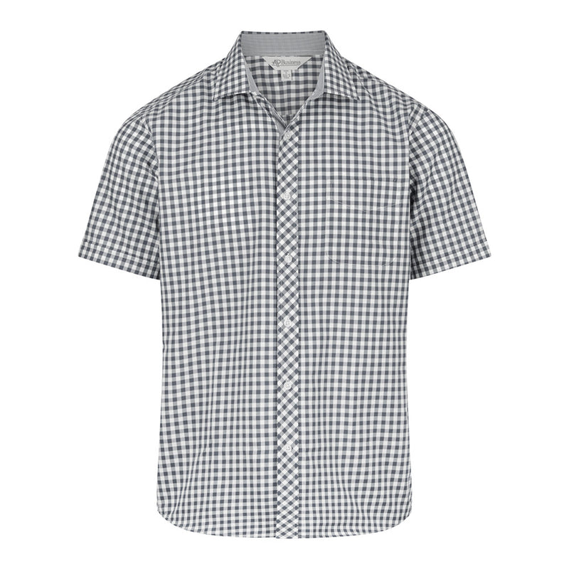 Load image into Gallery viewer, Brighton Mens Short Sleeve Shirt with a classic check design, featuring a subtle houndstooth pattern inside the collar, placket, and cuffs, plus a practical left chest pocket. Ideal for workplace attire.