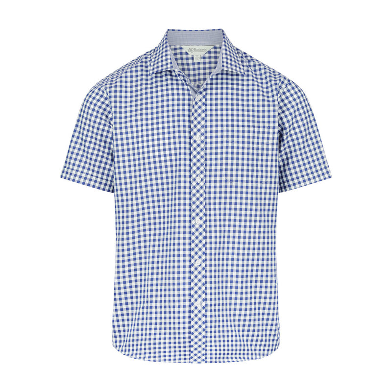Load image into Gallery viewer, Brighton Mens Short Sleeve Shirt features a classic check pattern, subtle houndstooth accents on collar, placket, and cuffs, with a practical left chest pocket, ideal for workplace comfort and style.