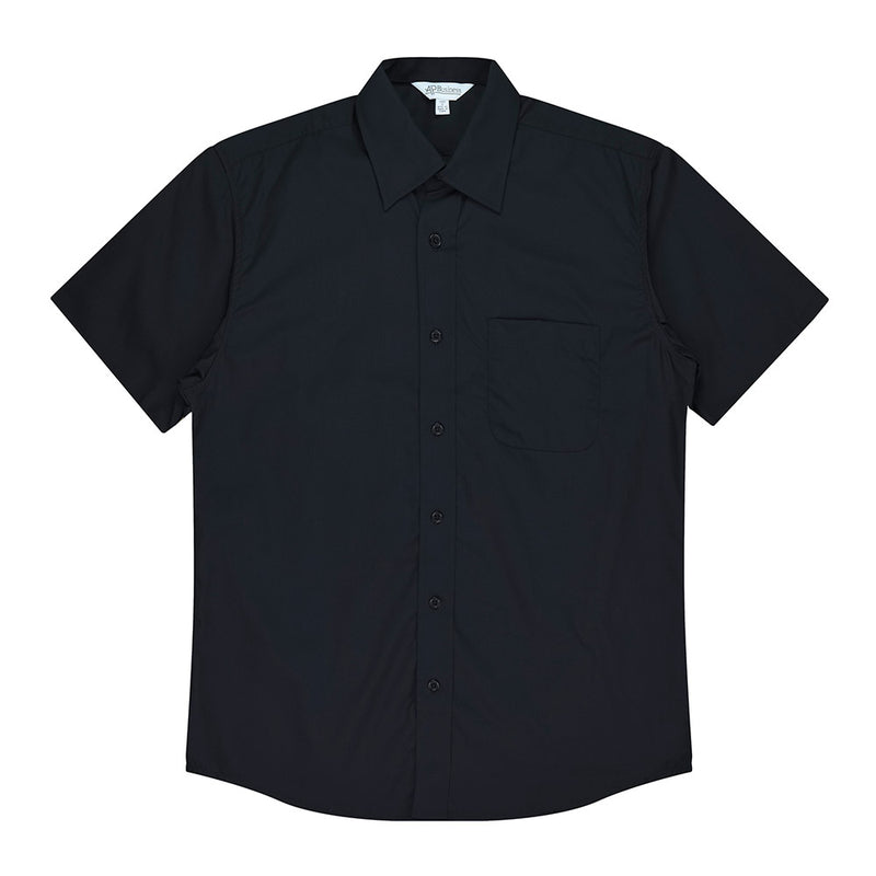Load image into Gallery viewer, Kingswood Mens Short Sleeve Shirt with a stylish cut, featuring a pocket and white label. Made from 65% polyester and 35% cotton with an anti-pill treatment, ideal for everyday wear.