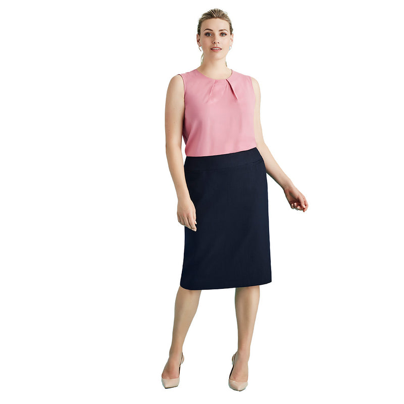Load image into Gallery viewer, Biz Womens Cool Stretch Relaxed Fit Lined Skirt, featuring a knee-length design with a back hem split and concealed zip. Made from breathable, anti-bacterial fabric, ideal for professional and warm climate settings.
