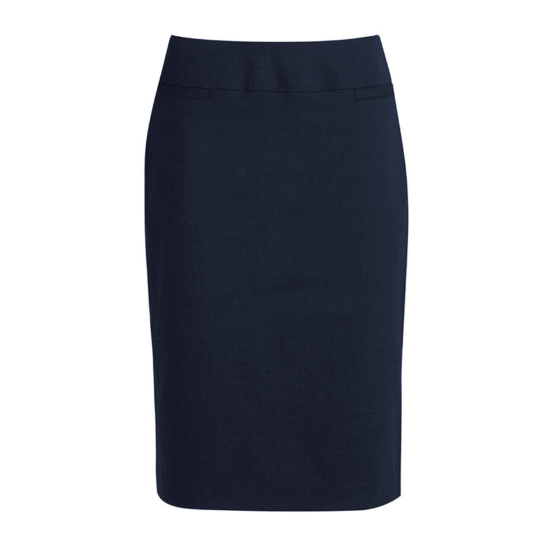 Load image into Gallery viewer, Biz Womens Cool Stretch Relaxed Fit Lined Skirt featuring a knee-length design with a back hem split and concealed zip, crafted for durability and comfort in warmer climates, ideal for professional and active settings.