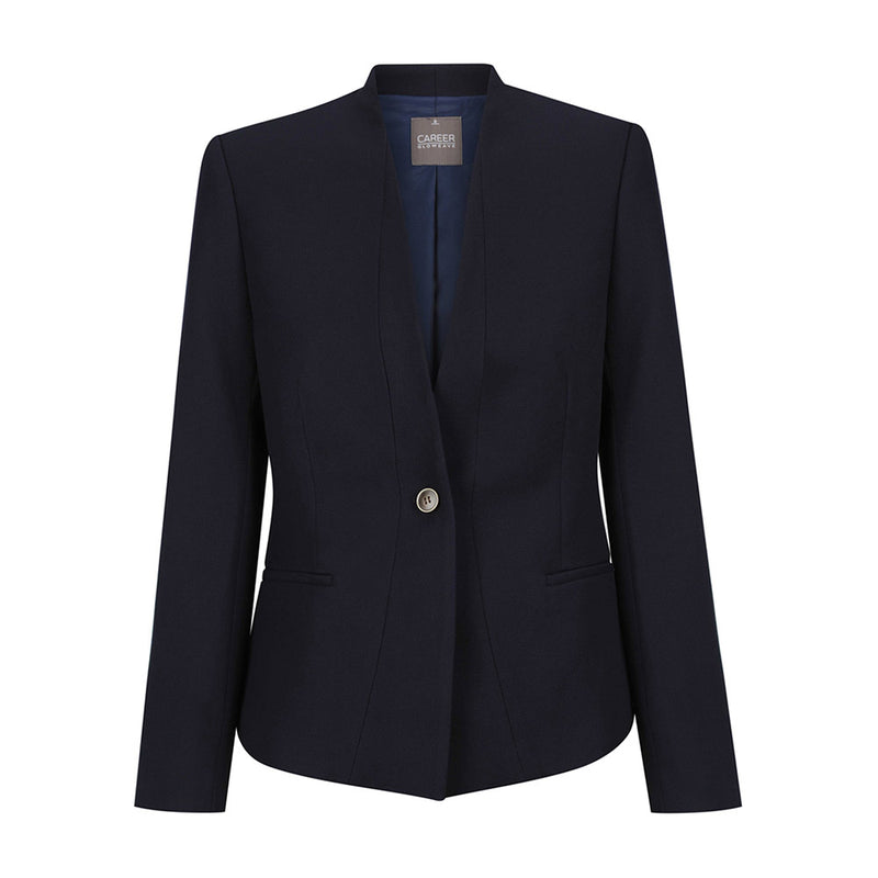 Load image into Gallery viewer, Bronte Textured Crop Jacket with shawl collar and contrast color internal binding, featuring an embroidery access zip. Ideal for workplace settings, aligning with Active Safety's focus on durable and functional workwear.