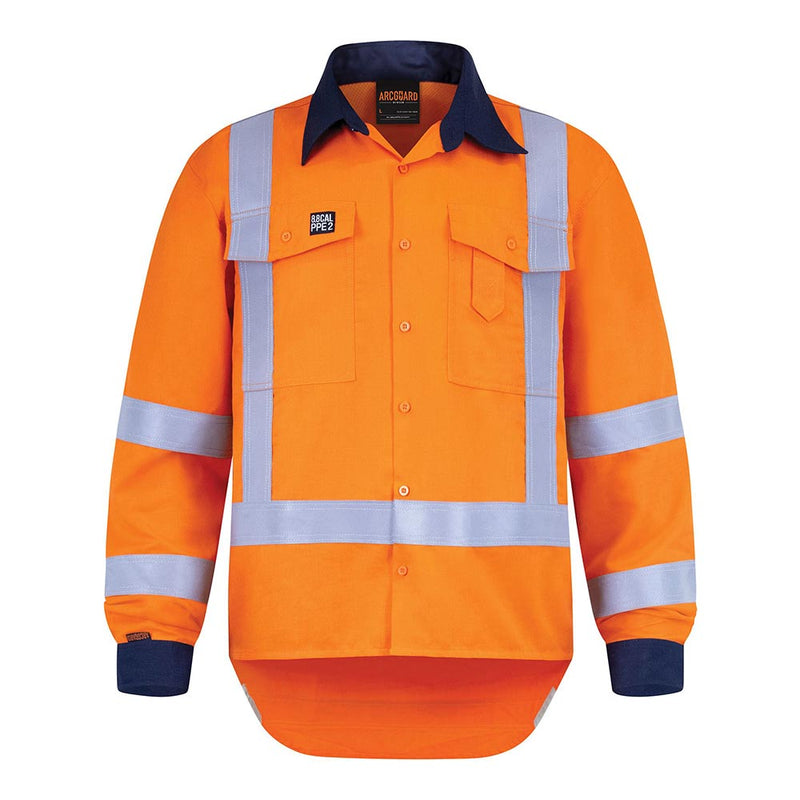 Load image into Gallery viewer, Arcguard 8.8Cal TTMC-W17 Inheralite Work Shirt, featuring long sleeves, reflective stripes, button-down front, and chest pocket with button flaps. Ideal for safety and workwear.