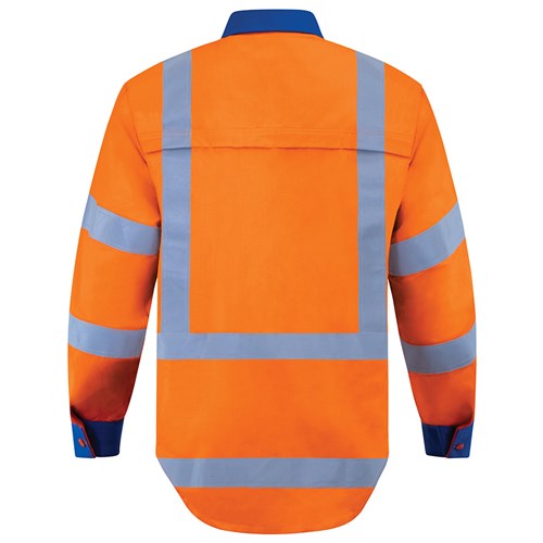 Arcguard 12Cal TTMC-W17 Inheratex Work Shirt featuring a button-down front, chest pocket with button flaps, phone pocket, and Ultra-Flect FR reflective tape, designed for safety and functionality.