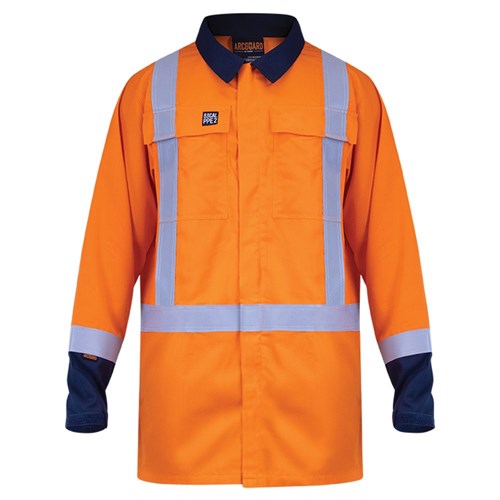 Arcguard 8.8cal TTMC-W17 Inheralite Jacket, featuring a long-sleeved design with grey stripes, high-visibility reflective tape, Vislon zipper, and Velcro-adjustable cuffs, ideal for lightweight, protective workwear.