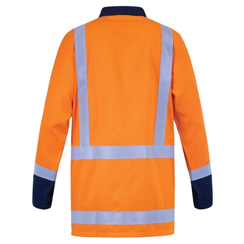 Arcguard 8.8cal TTMC-W17 Inheralite Jacket viewed from the back, showcasing its hi-vis compliance and Ultra-Flect FR reflective tape, designed for safety and comfort in work environments.