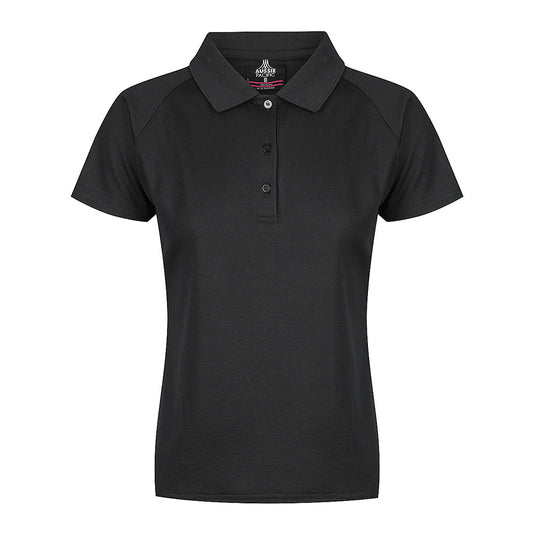 Keira Ladies Short Sleeve Polo features a 3-button placket, raglan sleeves, and a knitted collar, crafted from moisture-wicking DRIWEAR polyester and cotton blend, ideal for professional and active safety environments.