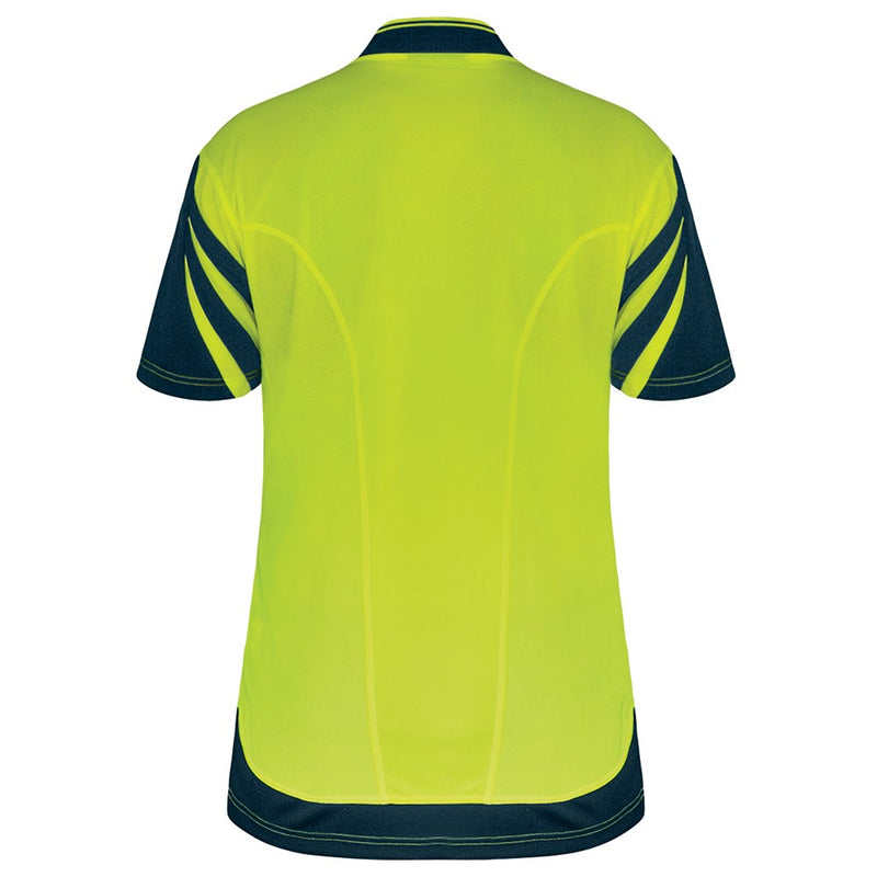 Load image into Gallery viewer, Bison Hi Vis Cotton Back Polo Shirt featuring sports mesh venting for comfort, a modern sports collar, and a sleek smartphone zip pocket on the chest, ideal for workplace safety and style.