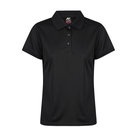 Lachlan Ladies Short Sleeve Polo featuring a honeycomb knit texture, 160gm 100% polyester for moisture removal, and easy-care fabric with a knitted collar and cuff, ideal for active workplace environments.