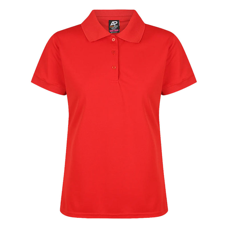 Load image into Gallery viewer, The Lachlan Ladies Short Sleeve Polo features a 160gm 100% polyester honeycomb knit, offering moisture removal and easy care, with a knitted collar and cuff, ideal for active and professional settings.