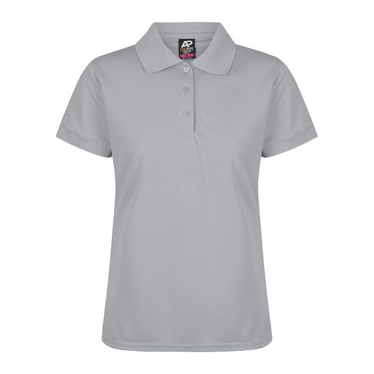 Lachlan Ladies Short Sleeve Polo showcasing a sleek honeycomb knit design, featuring a knitted collar and cuff, crafted from 160gm 100% polyester for moisture removal and easy care, ideal for active work environments.