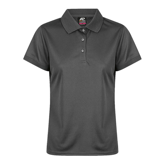 Lachlan Ladies Short Sleeve Polo, featuring moisture-wicking 100% polyester honeycomb knit, with easy-care fabric. Designed with a knitted collar and cuff, ideal for active and professional settings.