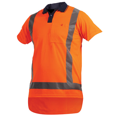 Bison TTMC-W Microfibre Short Sleeve Polo Shirt with grey stripes, features a chest pocket with button closure, slim fit design, and is day/night compliant, suitable for safety and work environments.