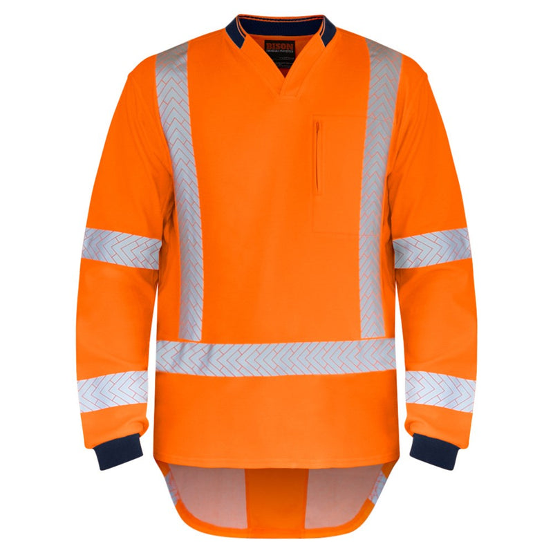 Load image into Gallery viewer, Bison Quick-Dry Cottonback TTMC-W L/S Polo featuring long sleeves, a sports style collar, and reflective stripes, designed for high visibility and comfort with a zipped chest pocket. Ideal for safety workwear.